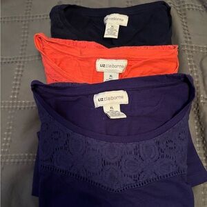 3 Liz Claiborne Women's Tops - Navy, Redish Orange, Purple never worn XL